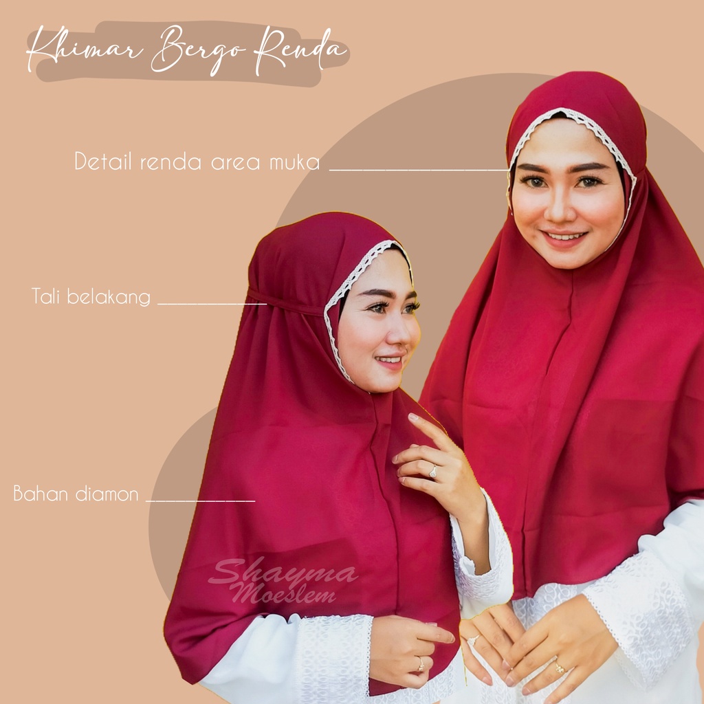 Khimar Bergo Motif Renda Tali Belakang Diamon / Hijab Renda