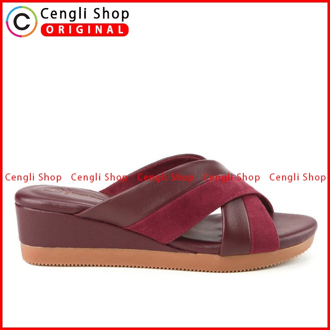 SANDAL WEDGES KULIT HUSH PUPPIES WANITA ORIGINAL TERBARU MERAH MAROON HW01