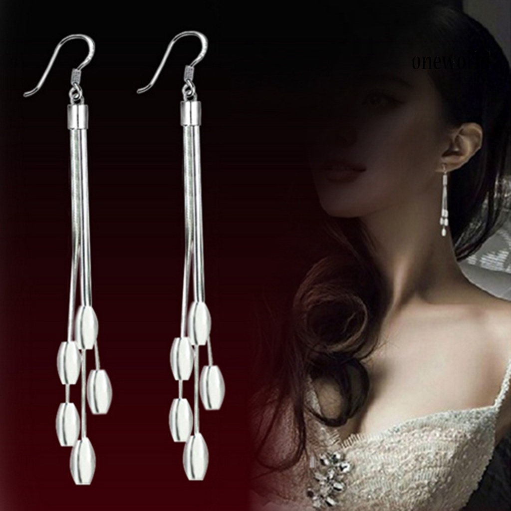 OW@ Ear Hook Stylish Eye-catching Long Tassel Long Tassel Drop Dangle Hook Earrings for Wedding Party Prom