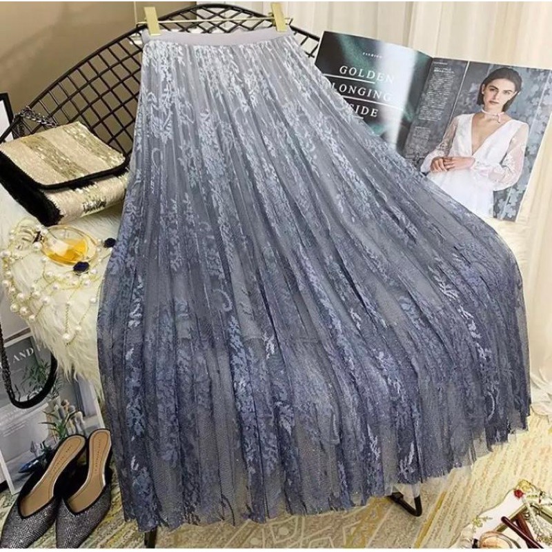 Rok Tutu Brukat Gradasi Panjang | Lace Maxi Skirt Import - KLV