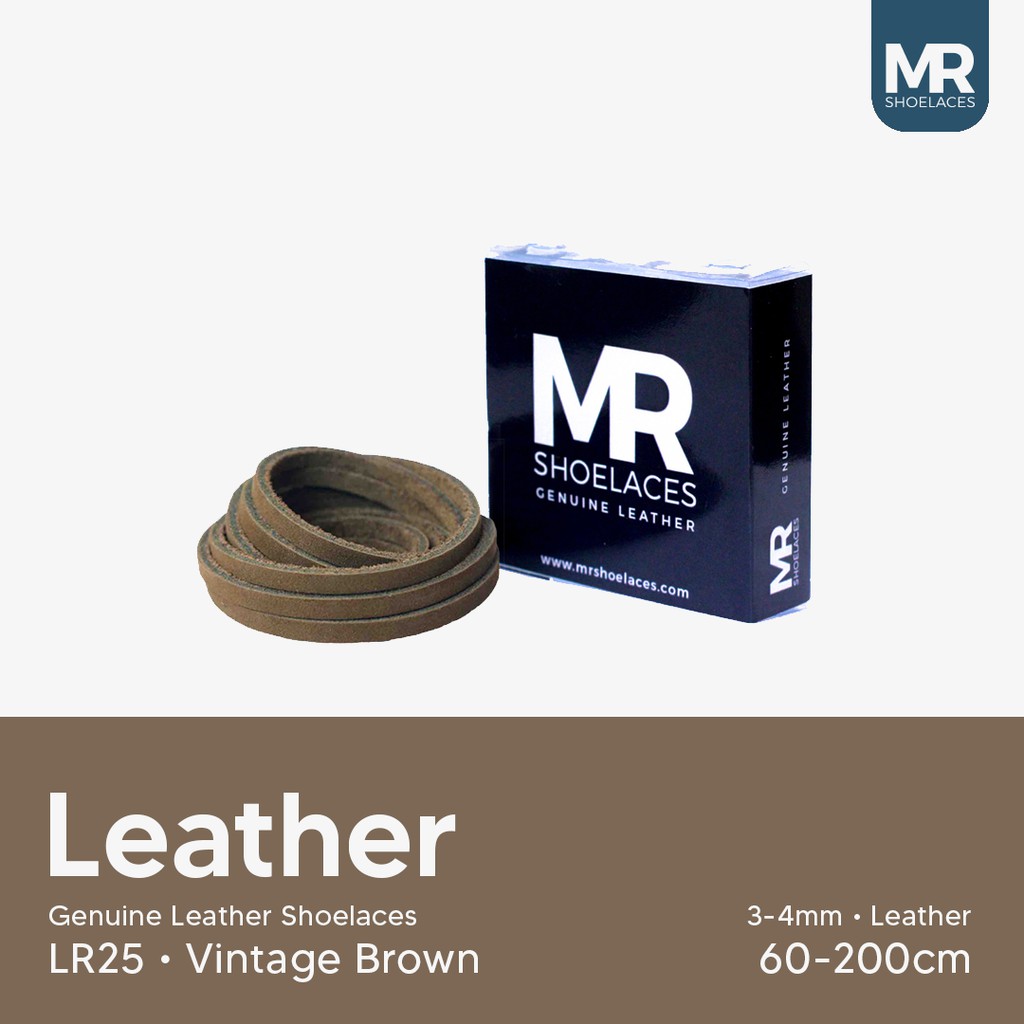 MR Shoelaces LR25 Vintage Brown (Coklat Klasik) - Tali Sepatu Kulit 60cm 80cm - Premium Leather Shoelace