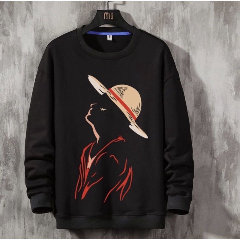 sweater crewneck pria wanita terbaru LUFFY ONEPIECE/basic anime termurah bahan fleece tebal