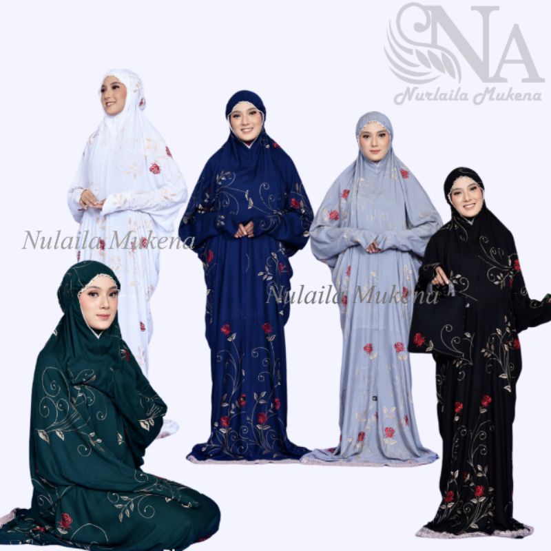 Mukena Terusan Dewasa Bordir Mewah Platinum Rose Mukena Langsungan Dewasa
