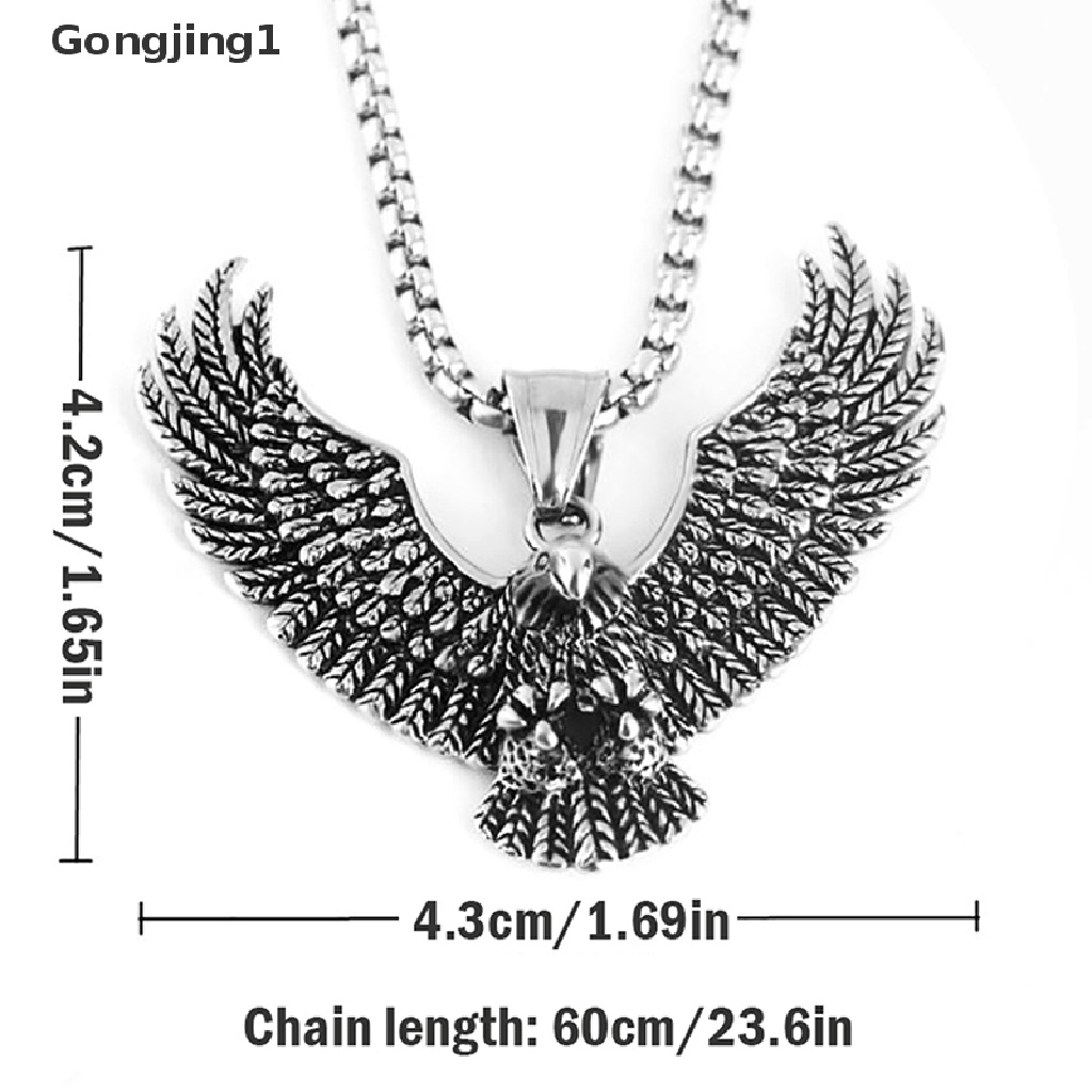 Gongjing1 Kalung Rantai Liontin Burung Elang Terbang Bahan Stainless Steel Gaya Vintage Untuk Pria