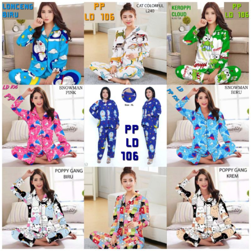 baju tidur PIYAMA setelan dewasa katun karakter / piama baju lengan panjang celana panjang