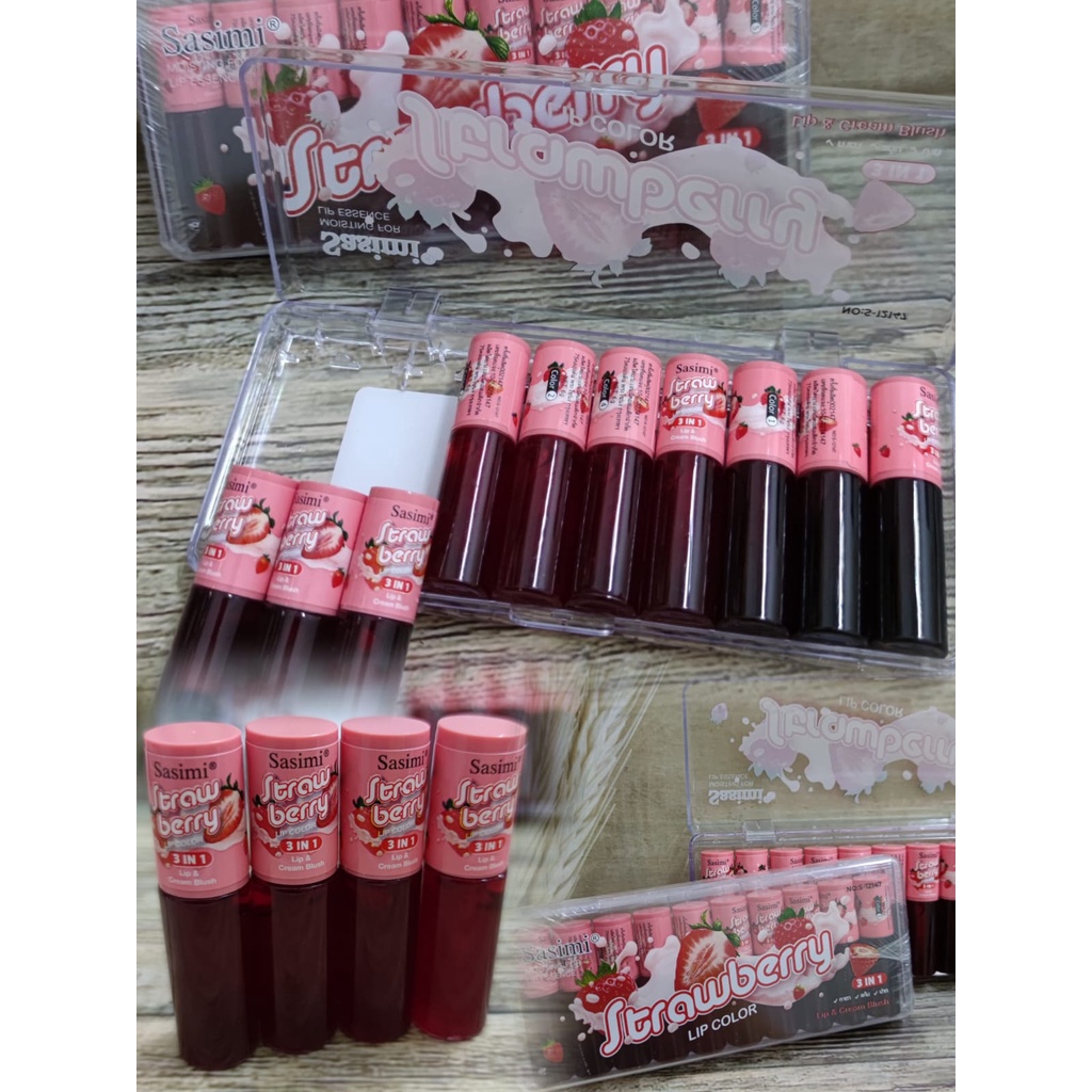 LIPTINT MINI BOX ISI 10 Lip &amp; Cream Blush STRAWBERRY Lip Color Matte 12147