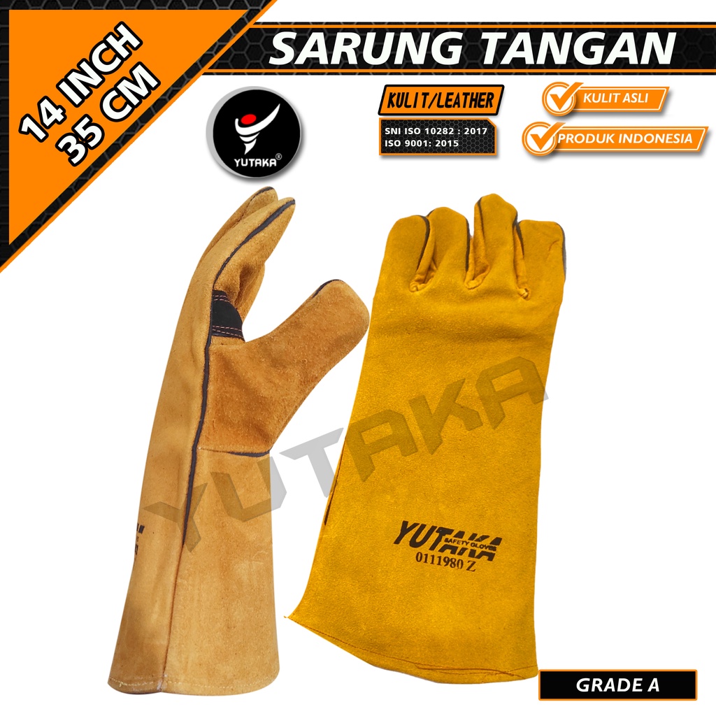 SARUNG TANGAN LAS KULIT YUTAKA Premium 14 INCH tan isi 10psg/murah SARUNG TANGAN LAS KULIT YUTAKA Premium 14 INCH tan isi 10psg