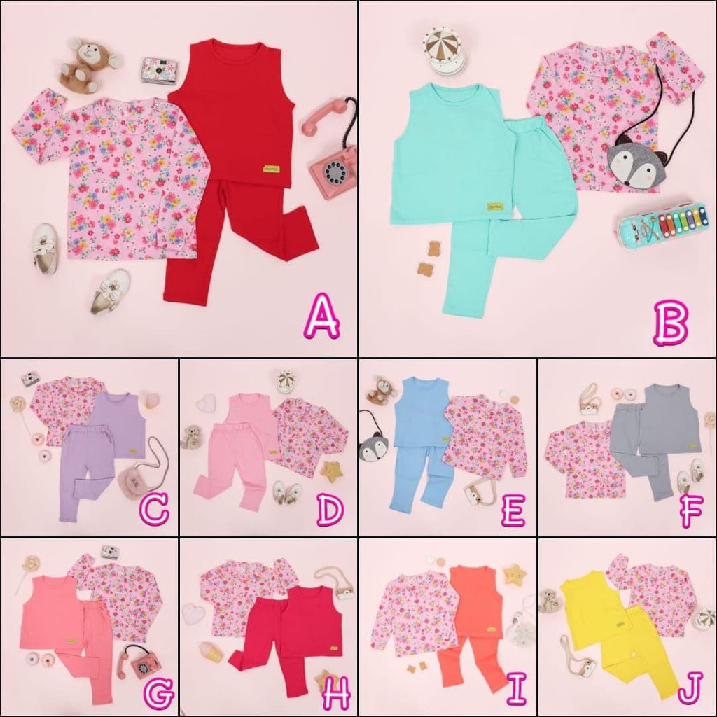 Baju setelan anak perempuan Dendora  Flower Set Vest 3 in 1