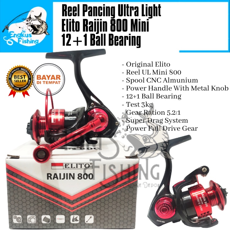 Reel Pancing UL Mini Elito Raijin / Uzume 800 (12+1 Bearing) 3kg Power Handle Ultra Light - engkus Fishing