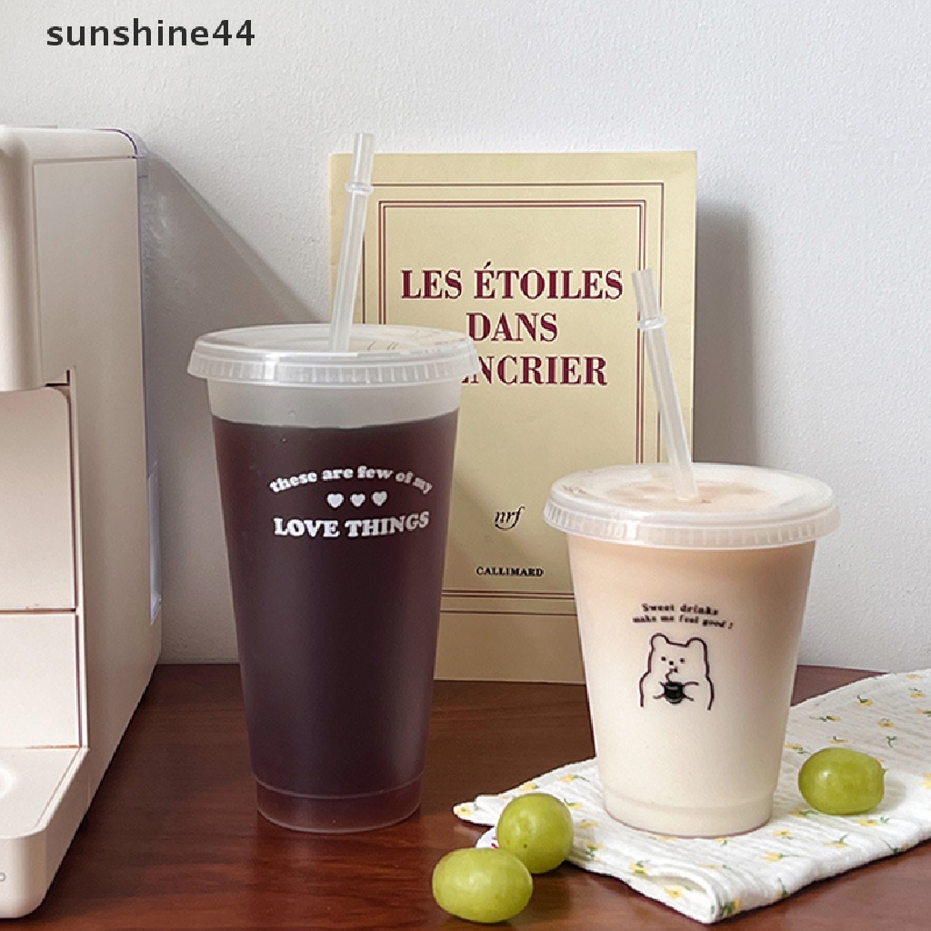 Sunshine Botol Air Minum / Jus / Kopi / Susu / Teh Bahan Plastik Dengan Tutup + Sedotan