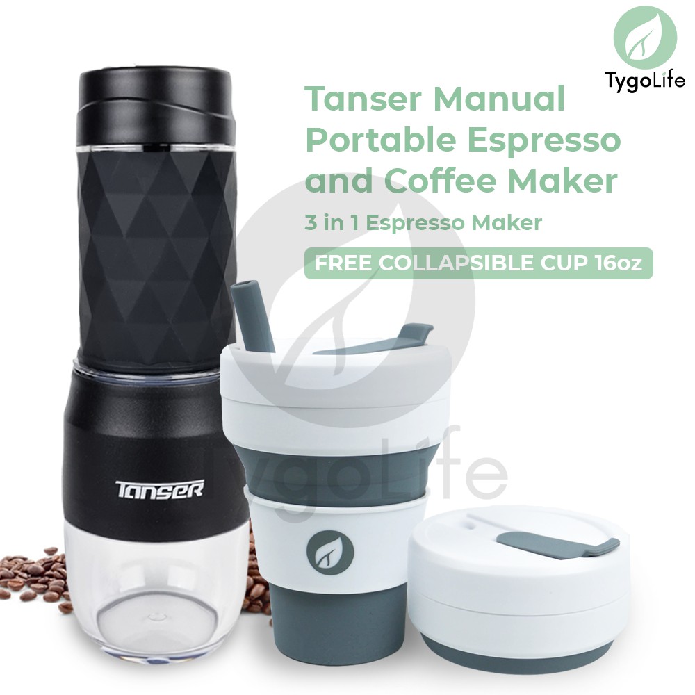 PAKET Collapsible Cup 16oz + MOOCOO Espresso Coffee Maker Portable Manual mirip Staresso Minipresso