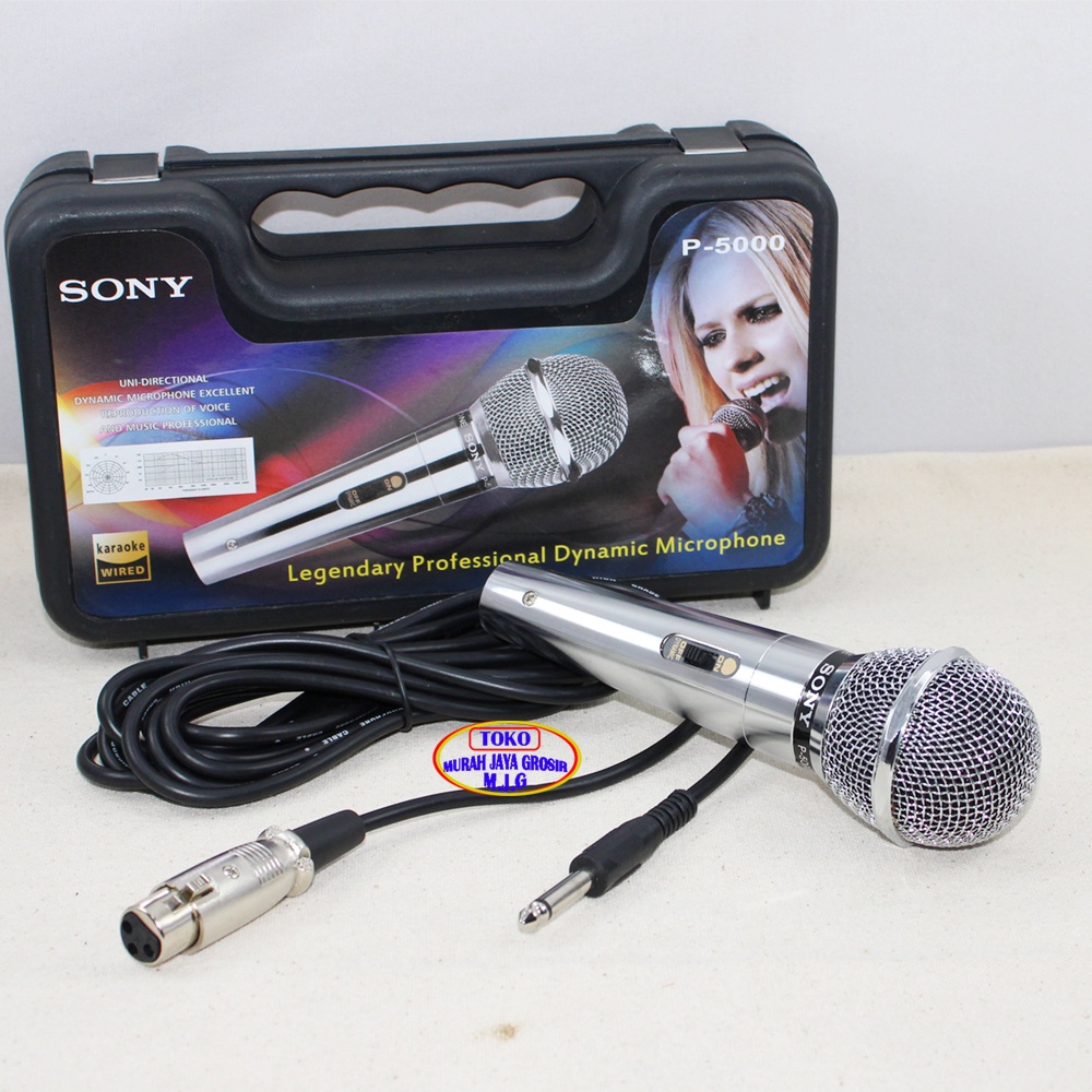 PAKET Microphone SONY P-5000 Mic FREE Kabel / Mikropon Plus Box Koper Mic Vocal  MANTAP