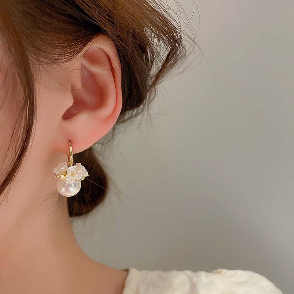 Anting Mutiara Berlian Imitasi Bentuk Geometris Untuk Wanita