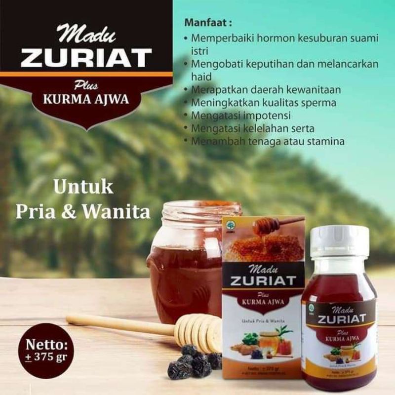 Madu ZURIAT Plus KURMA AJWA 375gr - MADU ZURIYAT Program Hamil Pria Wanita Hormon Kesuburan Pasutri-1