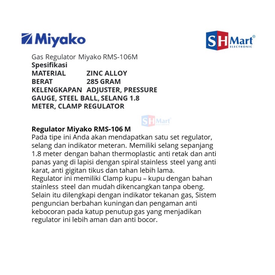 MIYAKO Paket Selang Regulator Gas + Meteran RMS-106M -Anti tikus