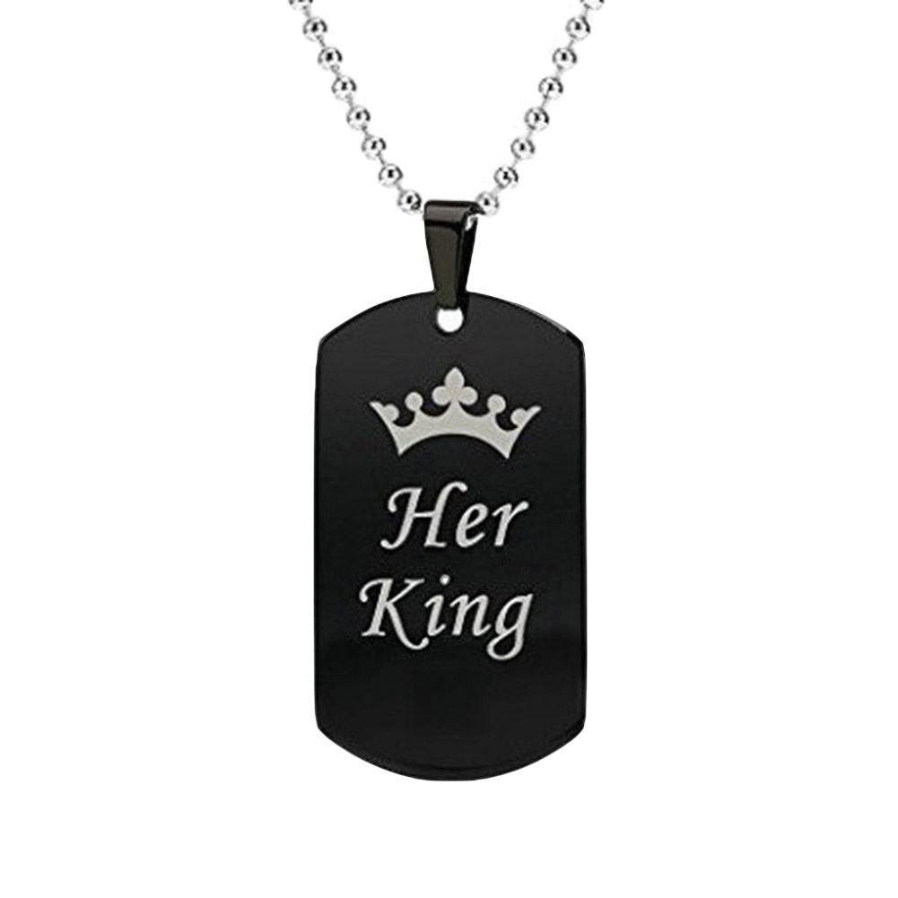 Hu Hu Hu Hu Hu Alat Bantu Pasang Kacamata♡ Kalung Rantai Liontin Dog Tag Motif Huruf Kingqueen Untuk Pasanganpriawanita