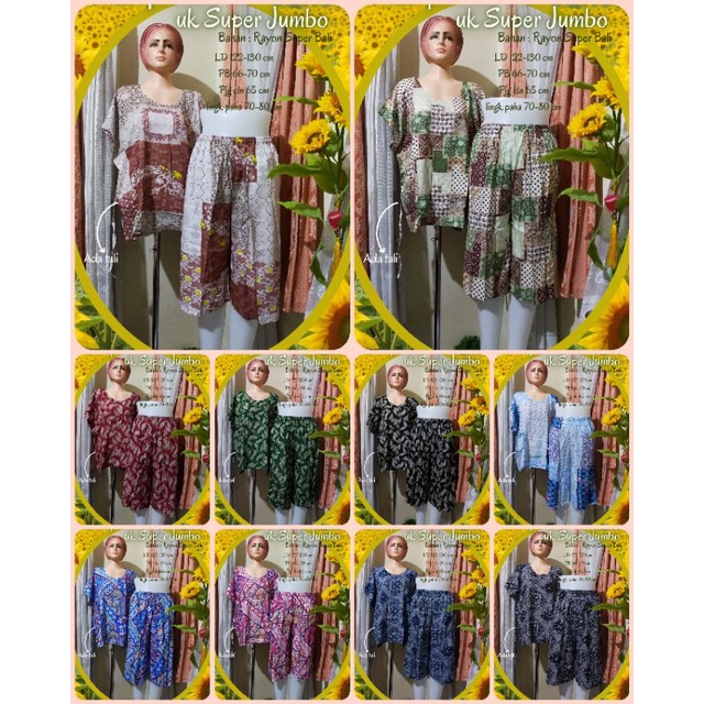 Stelan celana pendek Jumbo //Setcel Bali Jumbo //Setcel pendek Rayon Bali //Baby doll Rayon Bali //Baby doll Bali