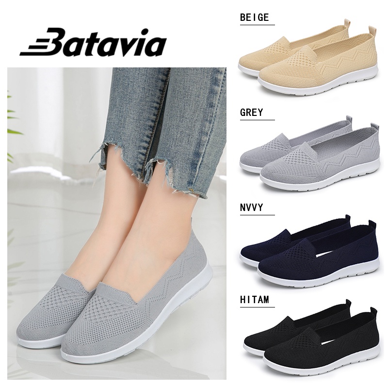 Batavia 2023 Baru Impor Sepatu Datar Fashion Ibu Sepatu Bernapas Lembut dan Nyaman Rajutan Sepatu Loafers A164