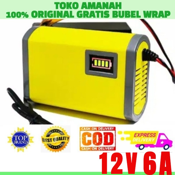 Charger Aki Cas Accu Mobil Motor 12v 6a Cas Aki Canggih 12 Volt Portable Otomatis