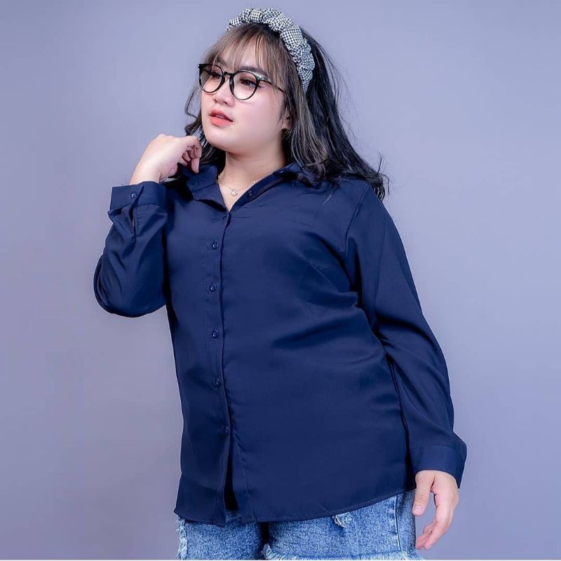 KEMEJA JUMBO POLOS KERJA WANITA LD 115 BASIC SHIRT