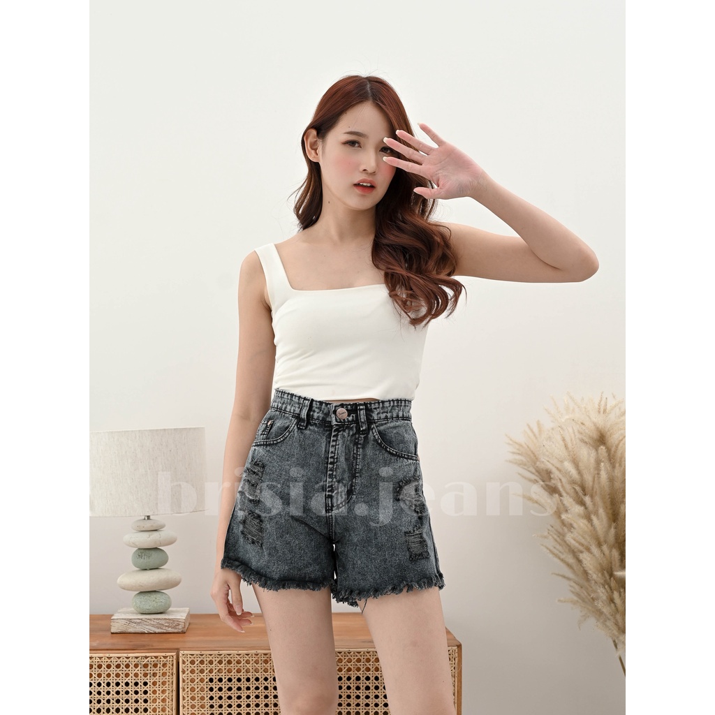 [SIZE 27-34] RUBY Hotpants Jeans Ripped - Snow Black / Celana Pendek Jeans Highwaist Hotpants