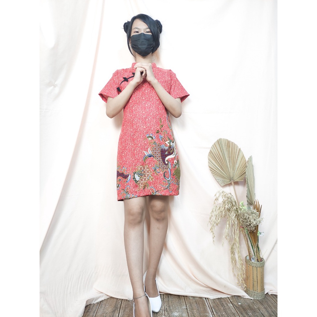 SB Collection  Midi Dress Tifana Shortdress Casual Modern Batik Cheongsham Wanita