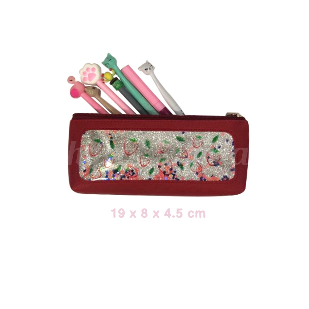 Shifra Tempat Pensil Pen Case Kotak Alat Tulis Mika Glitter Brown Pink Red Tosca Yellow