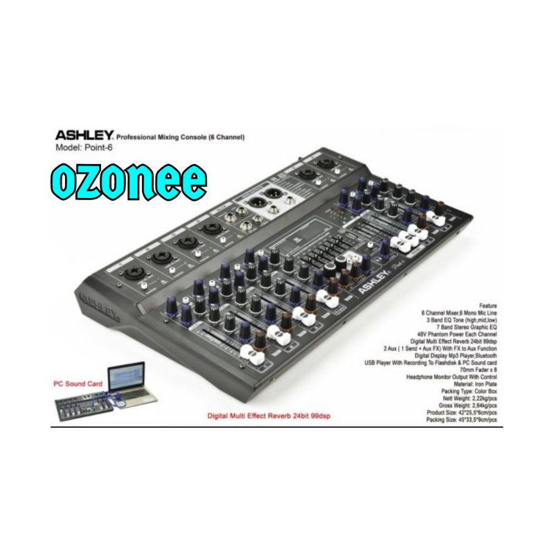 MIXER AUDIO ASHLEY POINT 6 POINT6 ORIGINAL 6 CHANNEL USB RECORDING