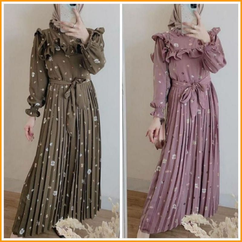 OOTD KOREAN STYLE DESTIN PLISKET BUNGA REMPEL DRESS PLISKET GAMIS PLISKET KEKINIAN