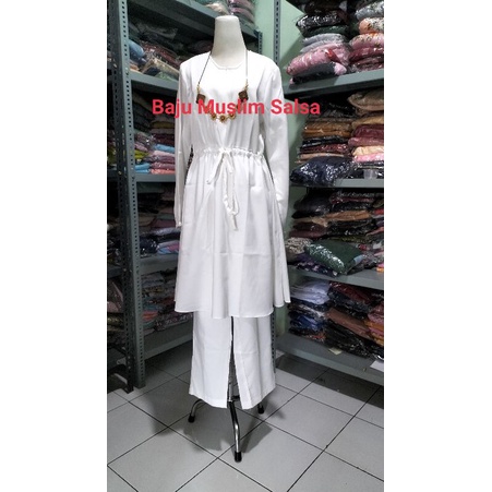 PROMO set celana tunik putih polos murah model elegan Baju Muslim Salsa