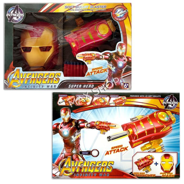 mainan anak soft bullet gun ironman topeng senapan nerf peluru busa
