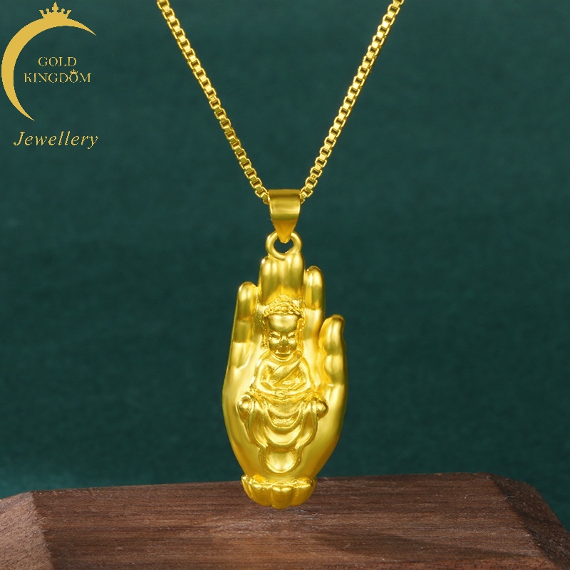 Kalung Dengan Liontin 3D Prodigy Buddha Gaya Retro Bahan Emas Emas Asli Kadar 375 Untuk Pria Dan Wanita