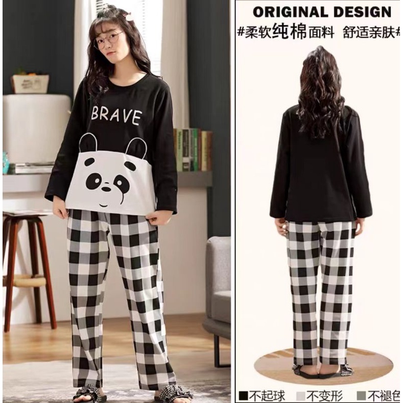 RULIF Set Piyama katun | Piyama katun lengan panjang | Baju tidur katun lengan panjang | Baju tidur katun Pp wanita import