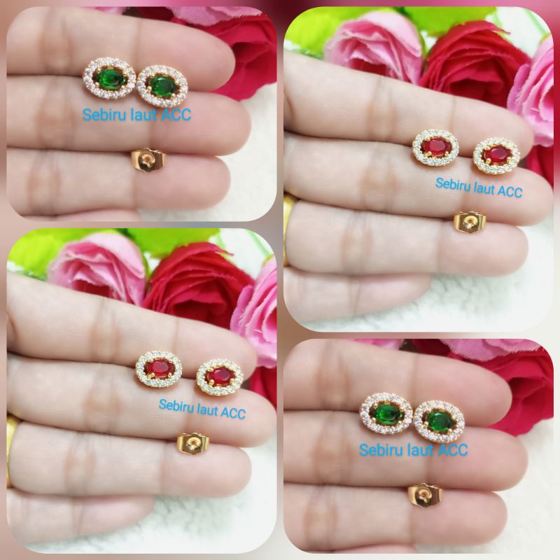 Anting xuping mata merah dan hijau