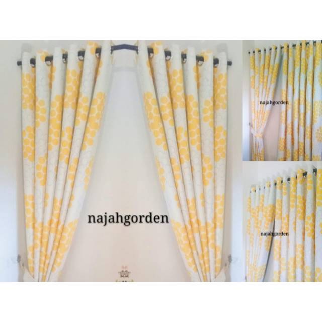 Gorden blackout impor polkadot gorden smokring gorden jendela pintu  L150xT200
