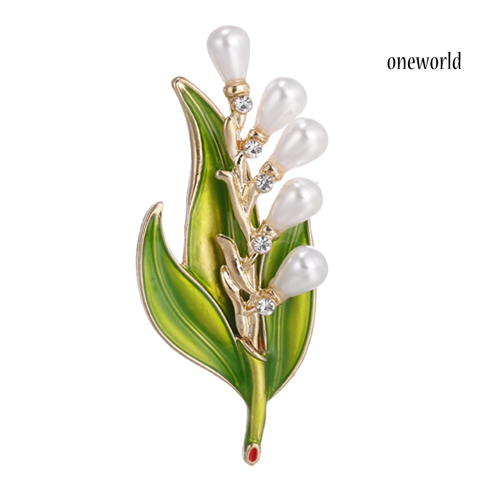 OW@ Rhinestone Faux Pearl Tree Leaf Brooch Pin Fashion Women Party Jewelry Gift