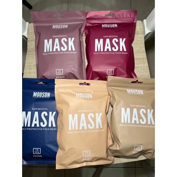 Masker Mouson KN95 warna Dark Yellow, Jeans tali merah, Light Yellow, Pink, Brown, Maroon
