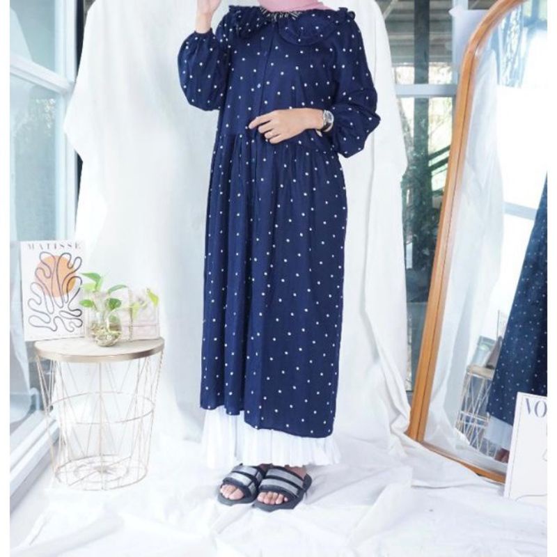 Orimoza Maxi Dress Wanita Rayon Crinkle Busui-MIDI SANSORUFEL NAVY