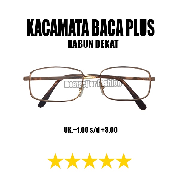 Kacamata Baca Plus (+) Uk. +1.00 s/d +3.00 Unisex Rabun Dekat Frame Besi Gold Pria/Wanita Murah NOCASE