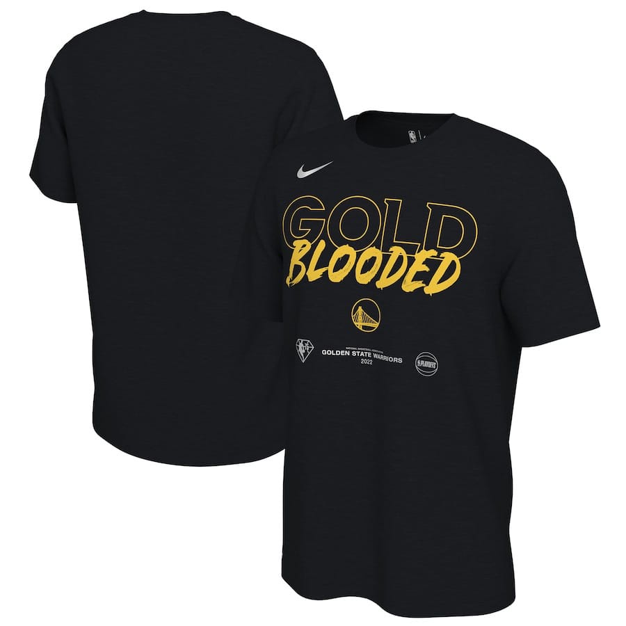 Kaos pria Baju BASKET Golden State Warriors GOLD BLOODED NBA Playoffs Mantra 2022 Hitam