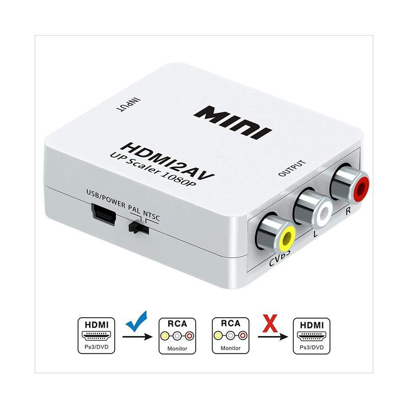 TOKO HAMDALAH - MINI HDMI  KE AV RCA Converter Full HD - KONEKTOR HDMI KE TV TABUNG