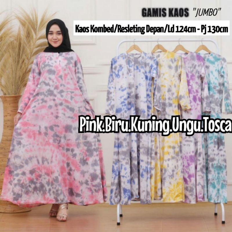 Daster Kaos Lengan Panjang Jumbo/Baju Tidur Wanita Muslim Jumbo
