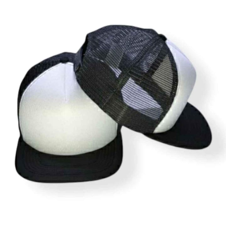 Topi Trucker SNAPBACK Jaring Polos Lidah Lurus Datar HITAM PUTIH