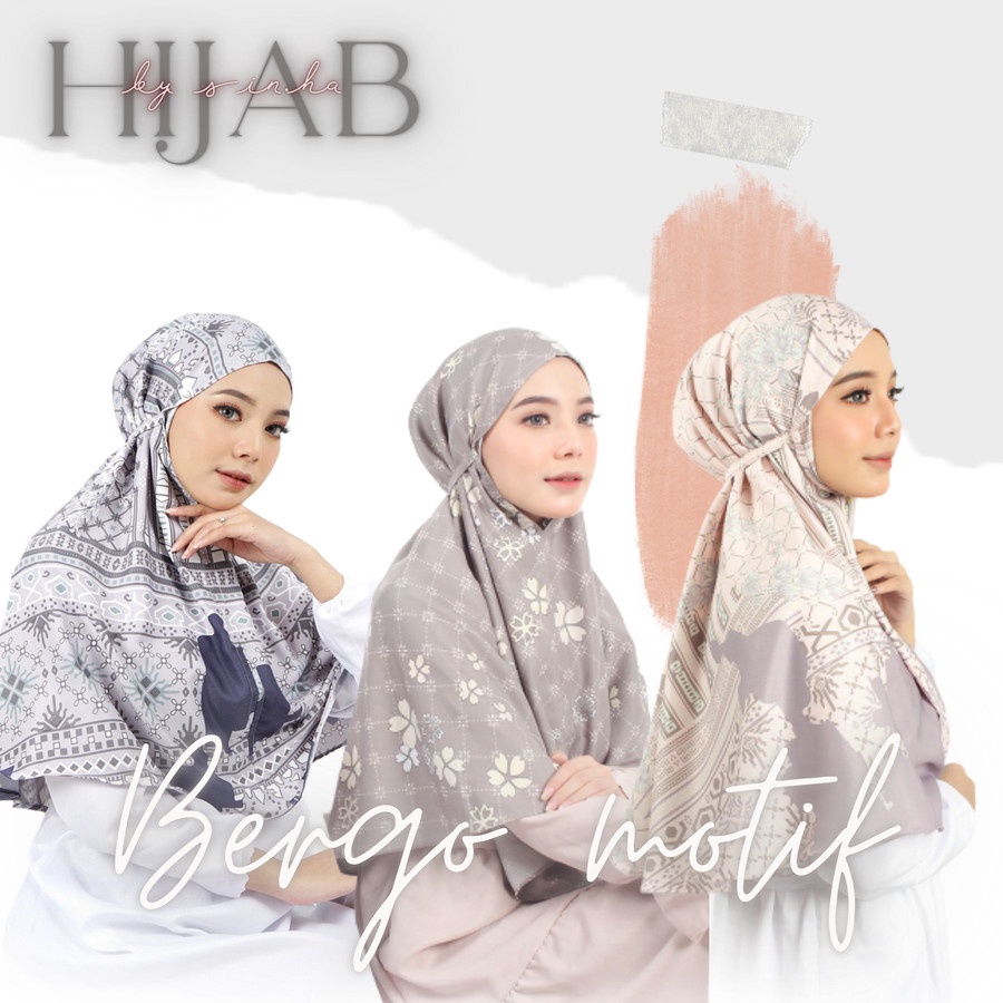 ZIA BERGO MOTIF / Hijab Khimar Instan / Jilbab Instant Motif Printed Premium / Kerudung Syari Tali
