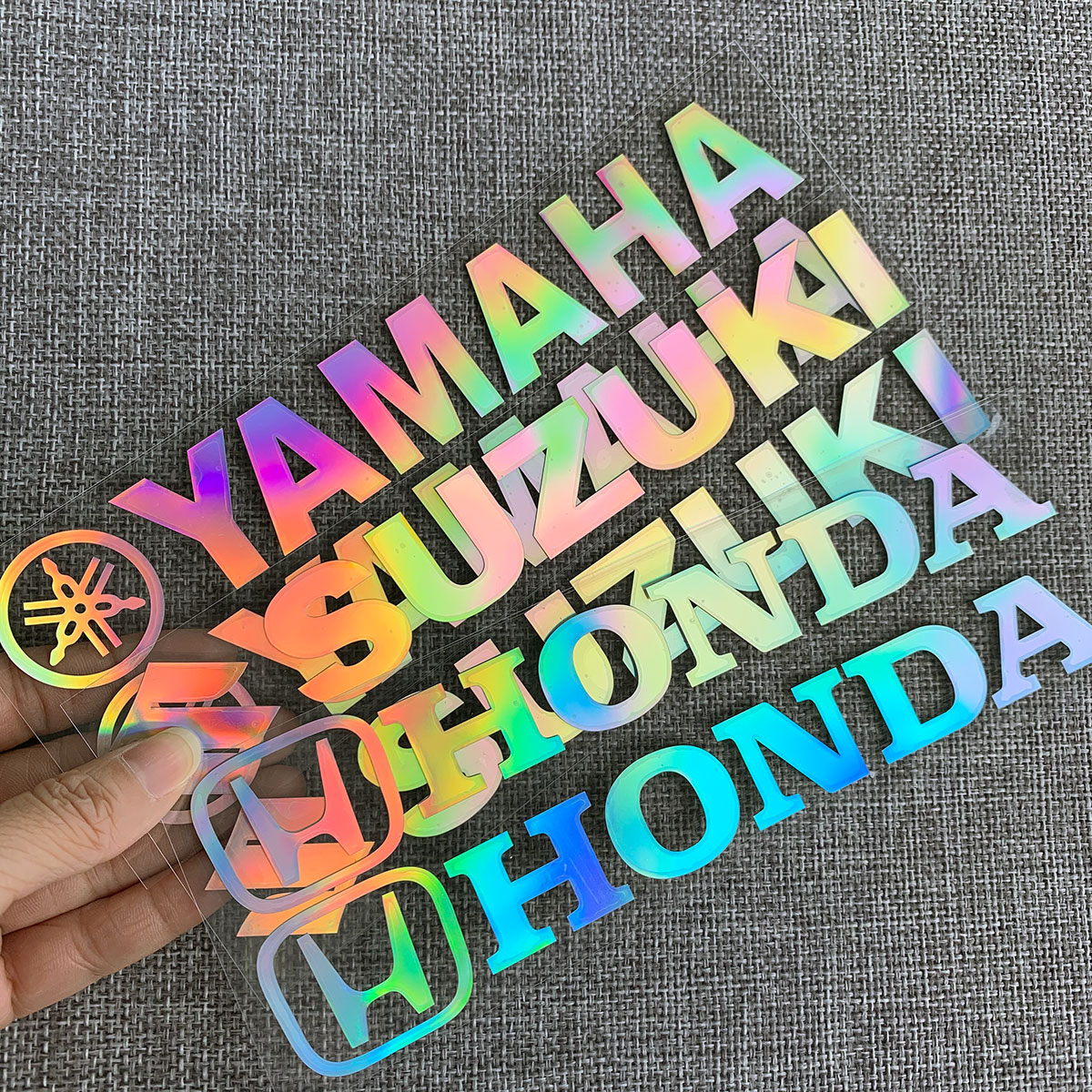 Pair Laser Rainbow Stickers for YAMAHA HONDA SUZUKI Logo