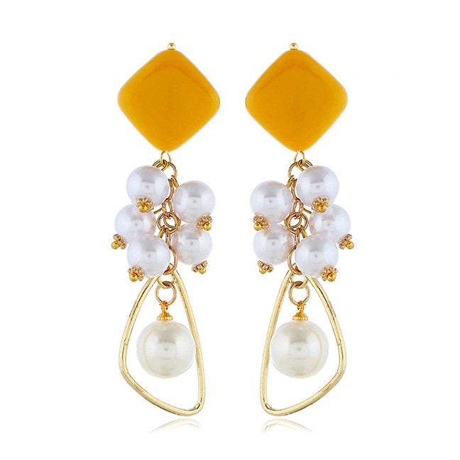 LRC Anting Tusuk Fashion Yellow Pearl Earrings F61280