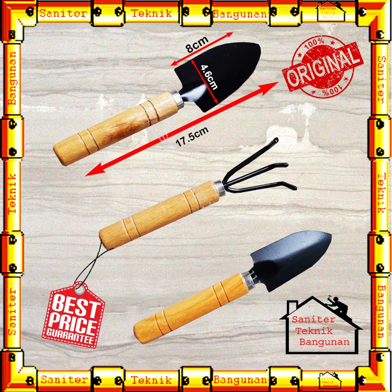 ALAT BERKEBUN SET 3 SEDANG GAGANG KAYU-GARDEN TOOLS-ALAT KEBUN-ALAT TAMAN-SEKOP-GARUKAN