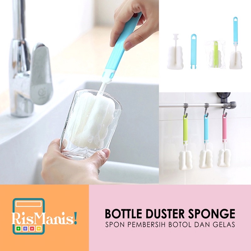 BOTTLE DUSTER SPONGE - Spon Sikat Cuci Pembersih Botol Gelas Tumblr Hemat Sabun Irit Praktis Bersih