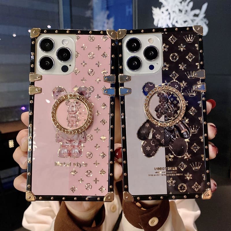 Case Luxury Dengan Ring Beruang Mengkilap & Premium Glossy Gucci Bear Case Oppo Case Xiaomi Case Iph