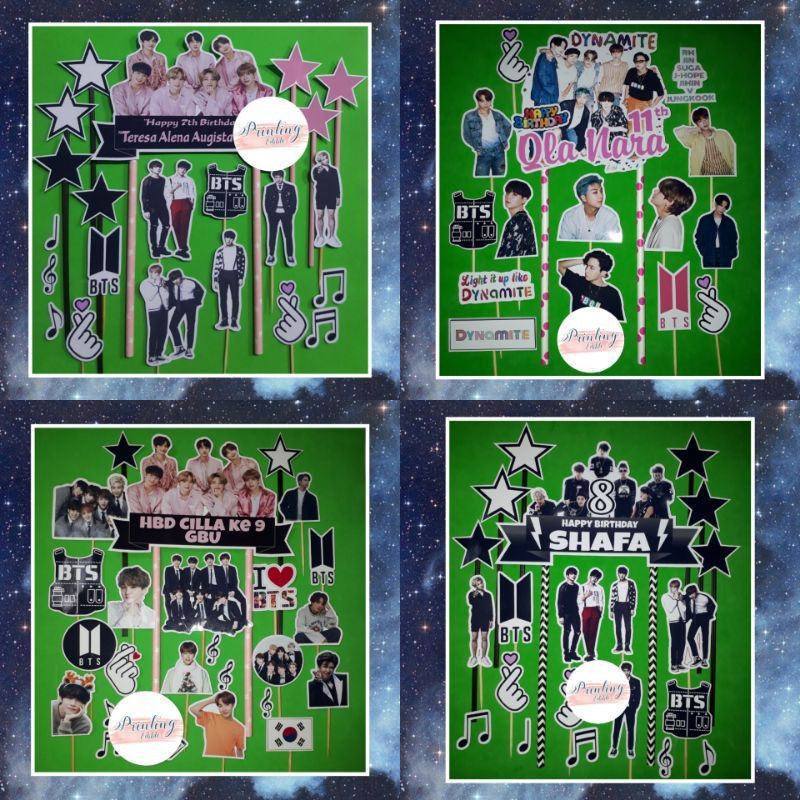 Topper Tema BTS untuk Hiasan Kue Tart dll
